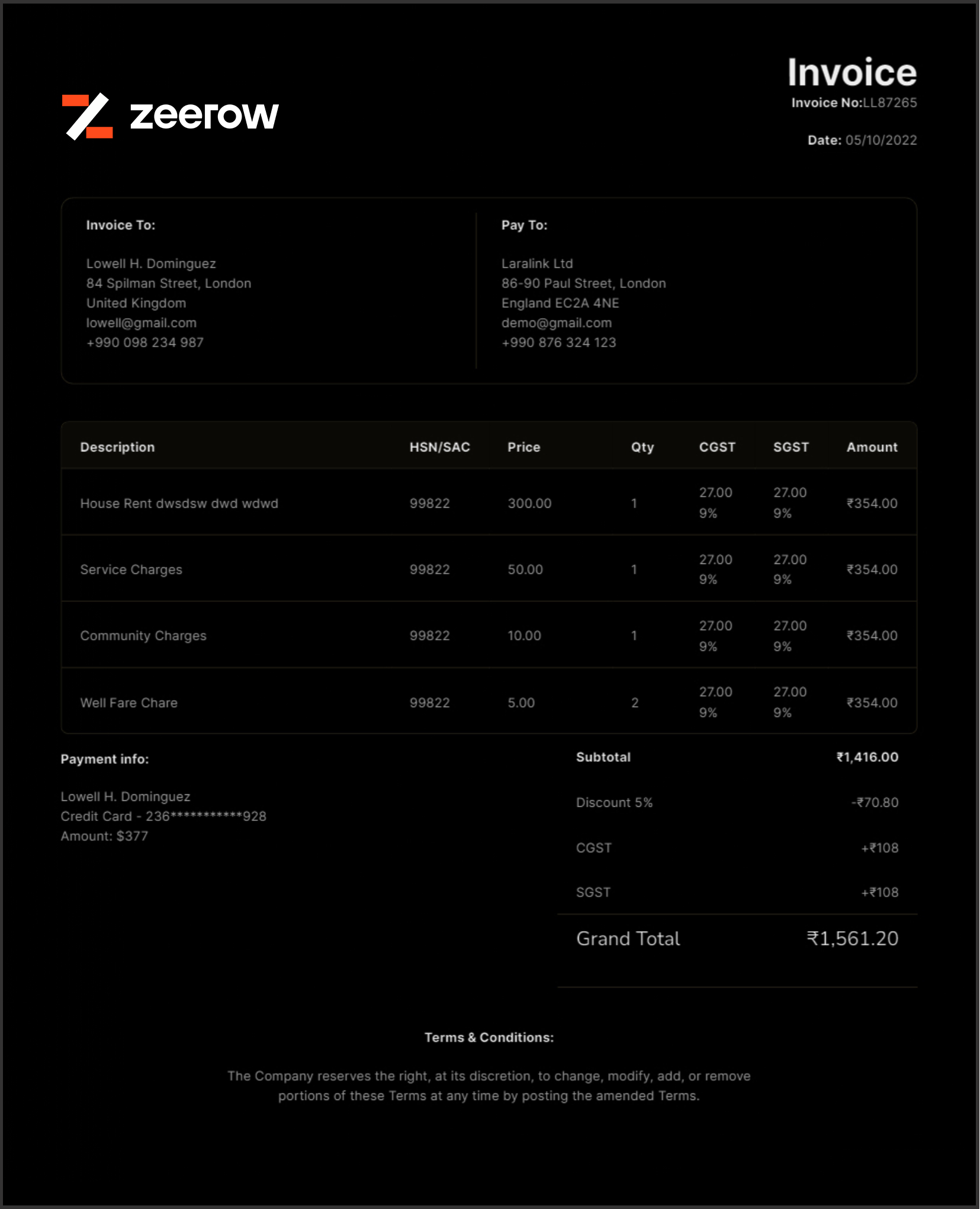 Vendor Sample Invoice